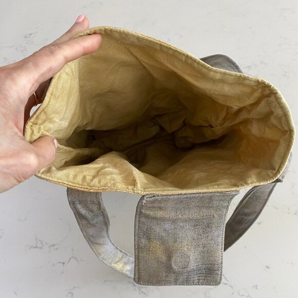 Hand Crafted Fabric Abstract Floral Print Tote Bag w Pockets Yellow Grey Blk - Picture 5 of 12